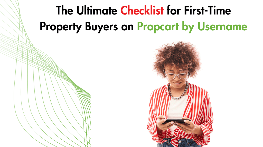 A smiling first-time property buyer reviewing a checklist on a phone.